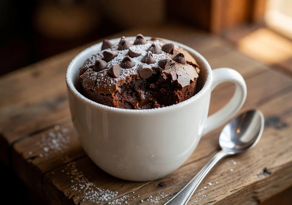 Chocolate mug cake made in a microwave